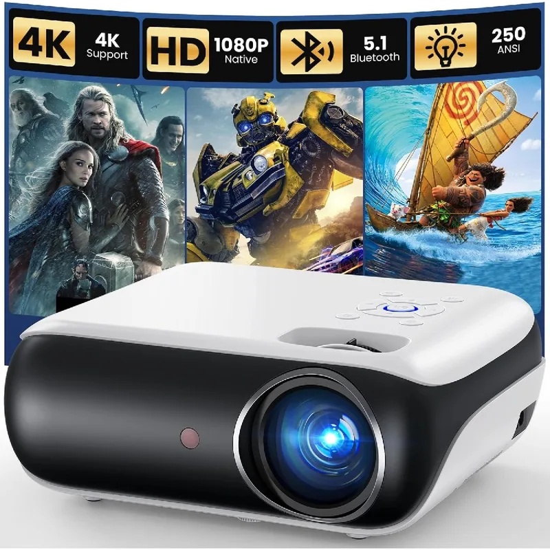 Home Cinema Setup - 4K-projector, Bluetooth-thuisbioscoopfilmprojector met ingebouwde luidspreker, compatibel